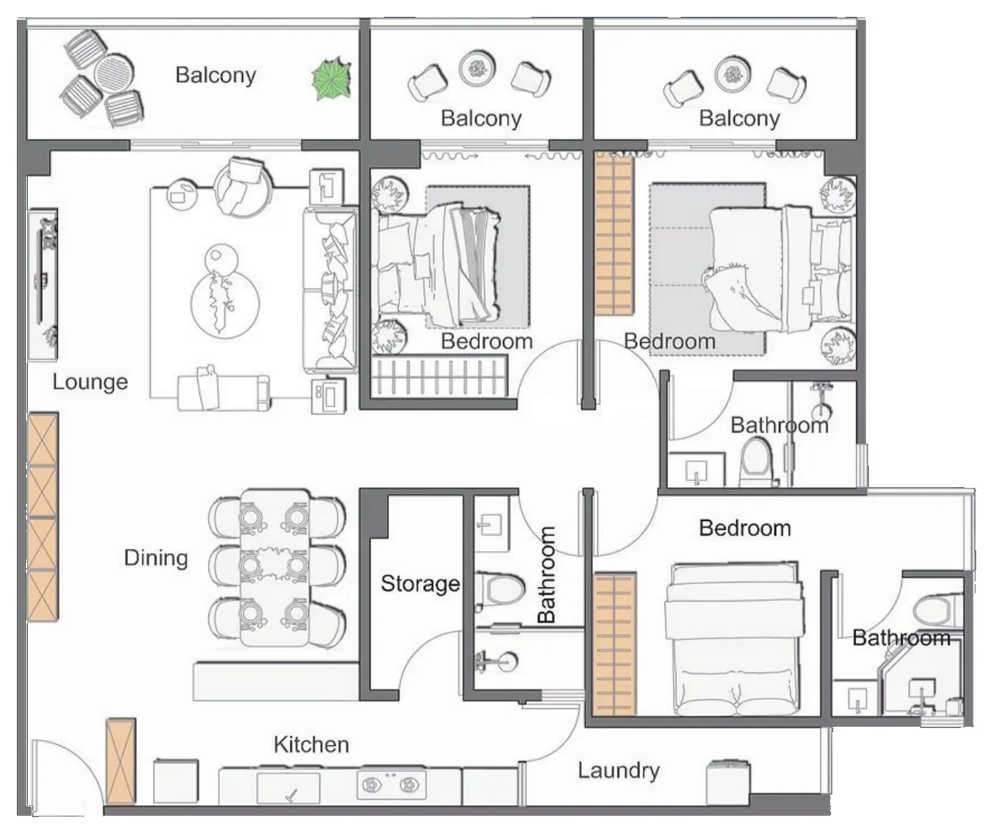 3 Bedrooms floor plan